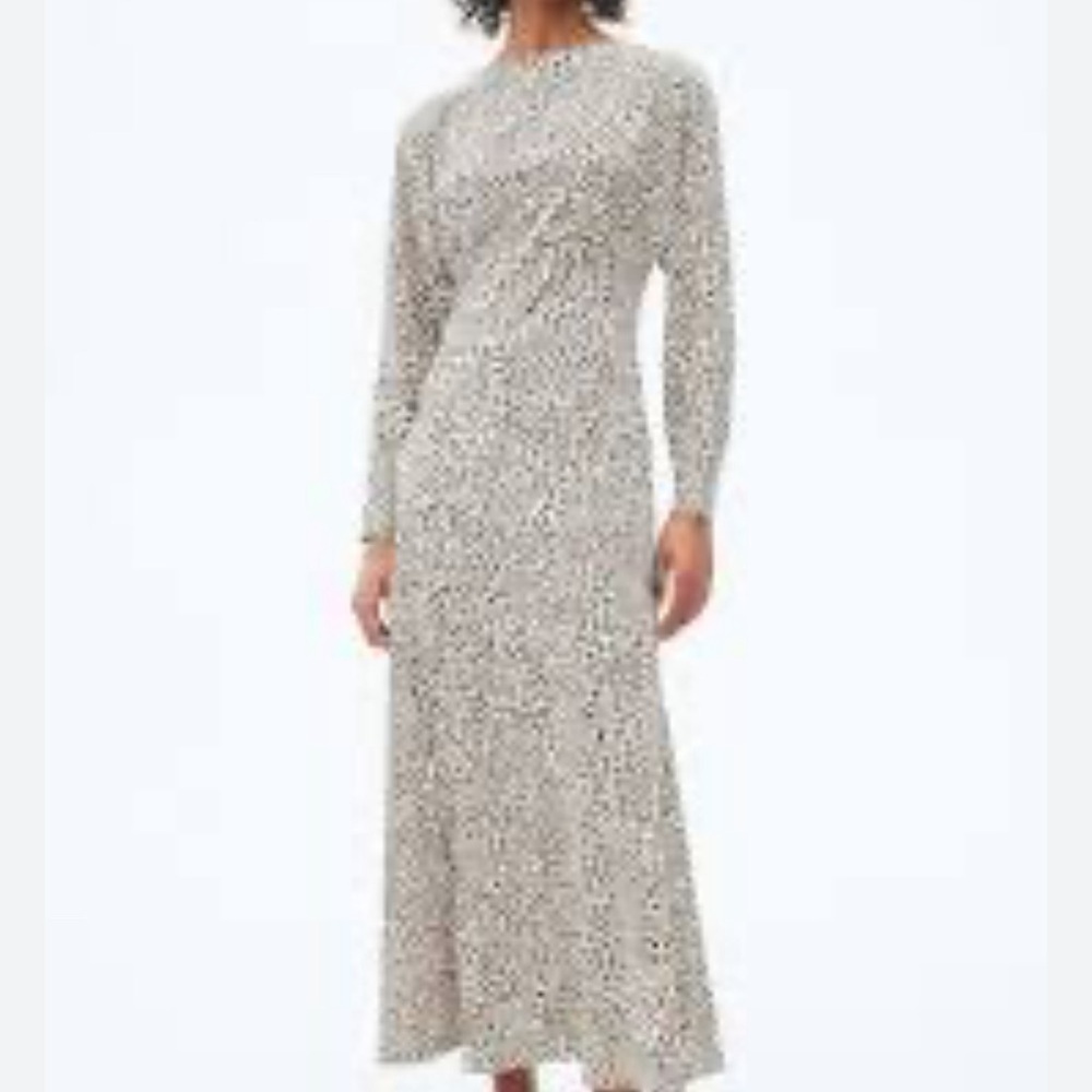 H&M Cream Sheath Dress with Cuffed Long Sleeves BOAT-NECK DRESS